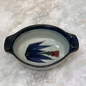 Vintage Handmade Clay Oven Baking Dish 9.5" Flower Pattern